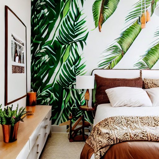 Chambre à coucher au look tropical.